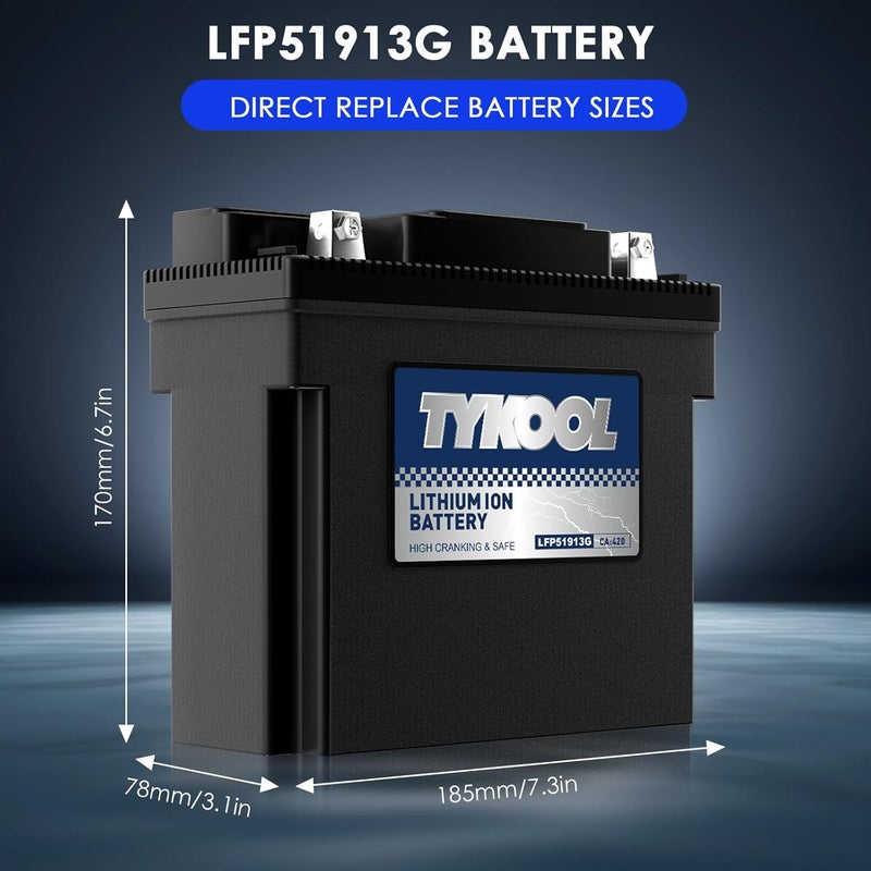 TYKOOL 51913/51814 LiFePO4 Lithium Motorcycle Battery, 420CCA,Digital Readout, Fits for BMW motorcycle,R1200RT, K1200LT, R80GS; Champion Generator, Dual Fuel Generator, Lawn Mower Battery - Image 4